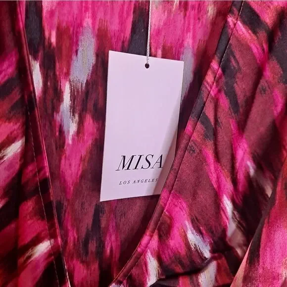 Misa Amina Pink Printed Puff Sleeve Mini Wrap Dress NWT Size Extra Small - Picture 6 of 7